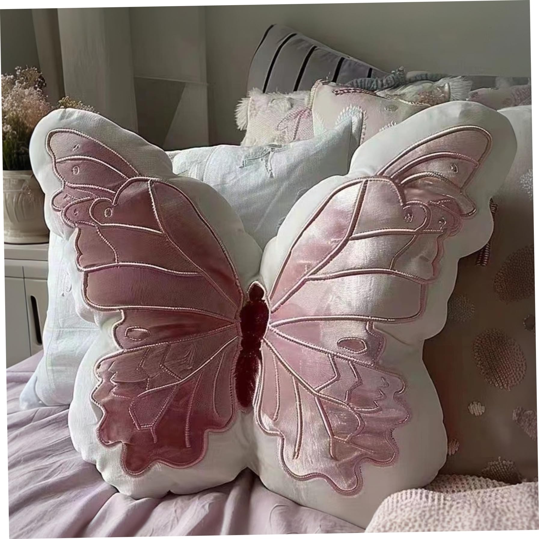 Faticenic Butterfly Pillow 12x12 Inch 3D Butterfly Throw Pillow Pastoral Plush Cute Cotton Stuffed Polyester Novelty for Home, Office, Cafe, Home Use