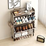 HOMEFORT Armoire de rangement pour entrée, 30" Organisateur autonome avec deux tiroirs à glissement, Rack de chaussures cachées Narrow avec jambes en bois, Cabinet de chaussures de ferme pour l'entrée de la porte avant, Gris lavé