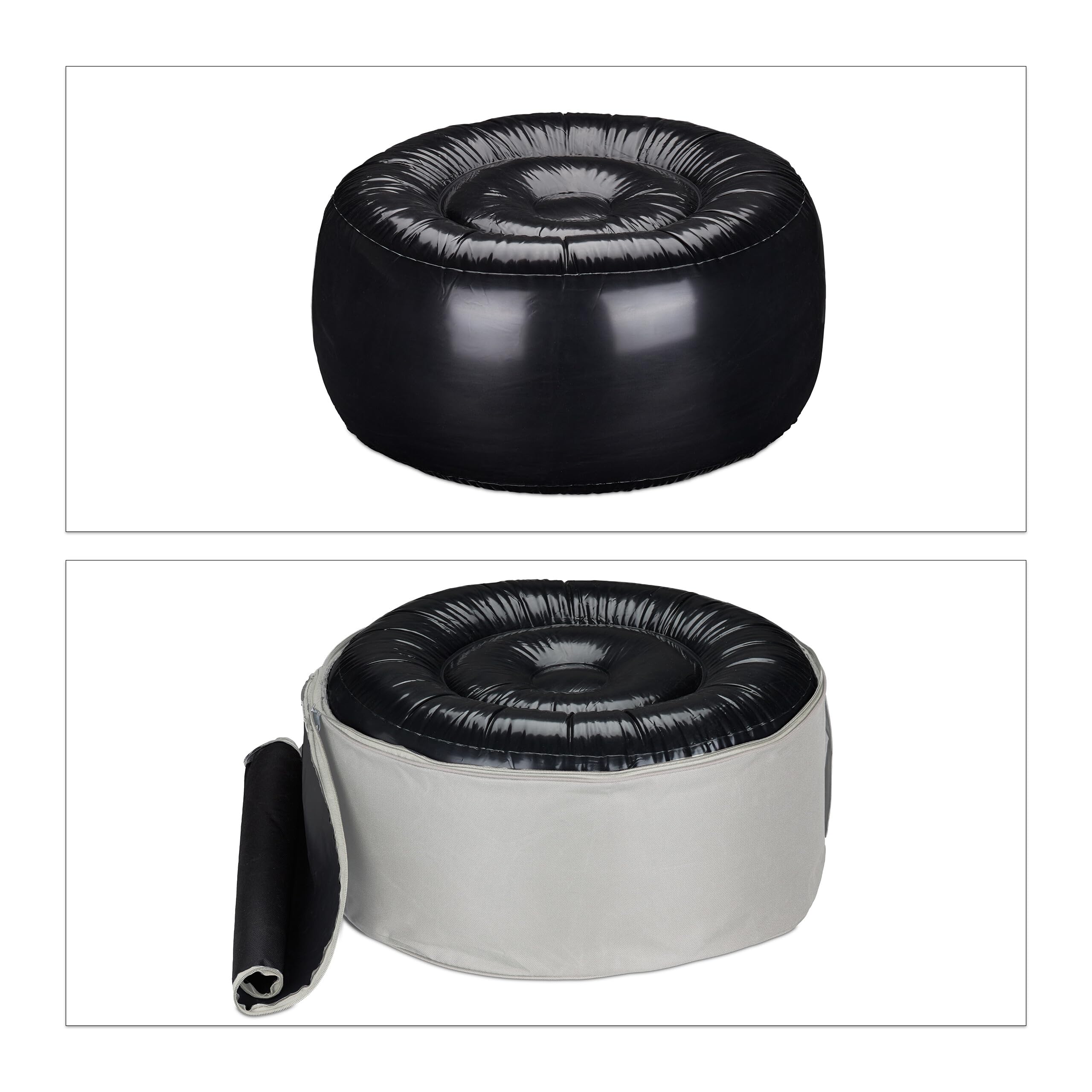 Relaxdays Pouf Gonflable, Tabouret Rond, H x D : 26 x 56 cm, pour extérieur (Jardin, Balcon, Camping), crème