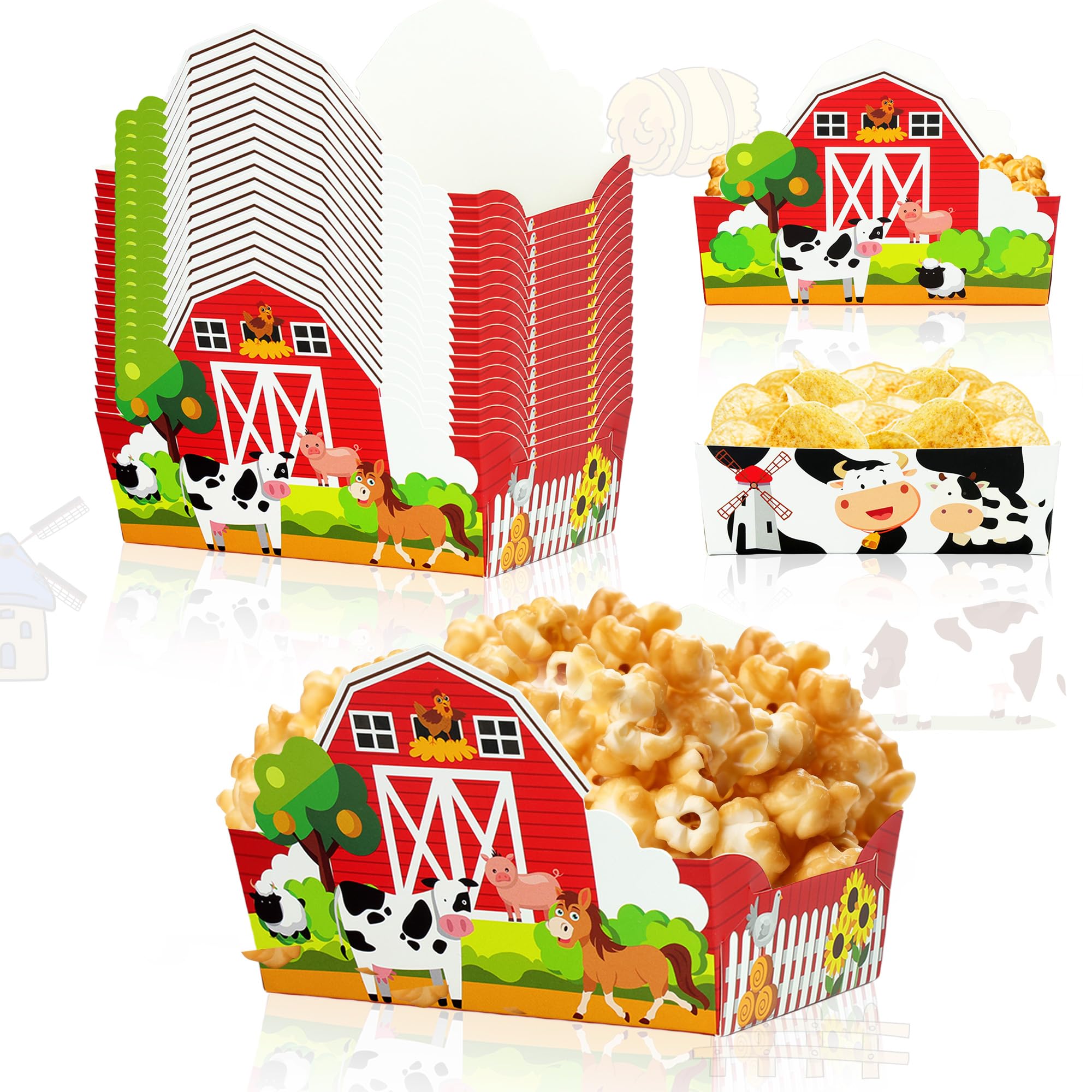 Caoekego 36 Pieces Farm Animal Paper Snack Bowl, Disposable Farm Theme Food Tray, Farm Birthday Party Decoration