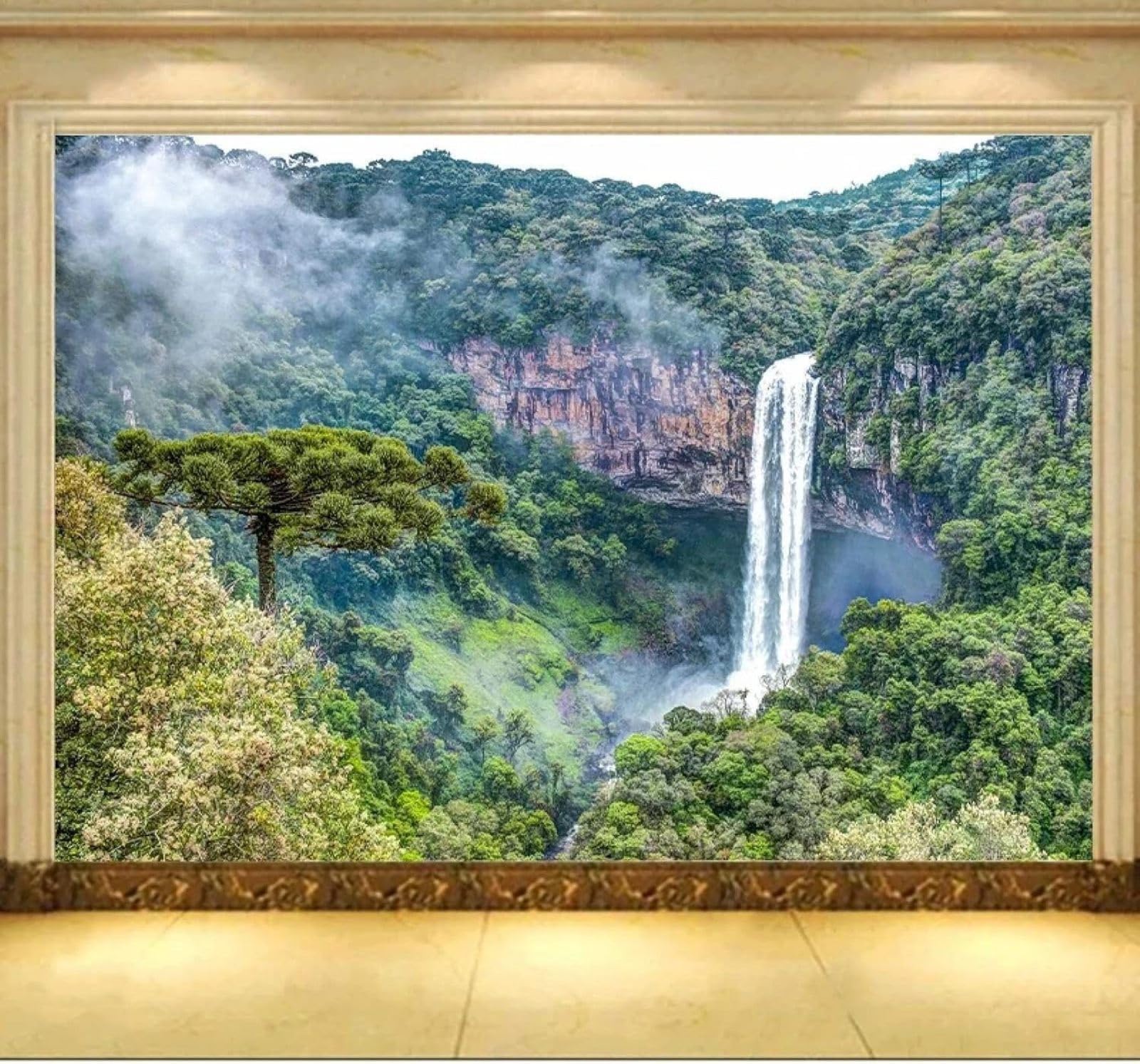 XLMING Fresh Mountains Forest Waterfall Natural Scenery 3D Wallpaper Premium Textured Silk Study Dining Living Room Bedroom Sofa TV Wall Easy Install-300cm×210cm