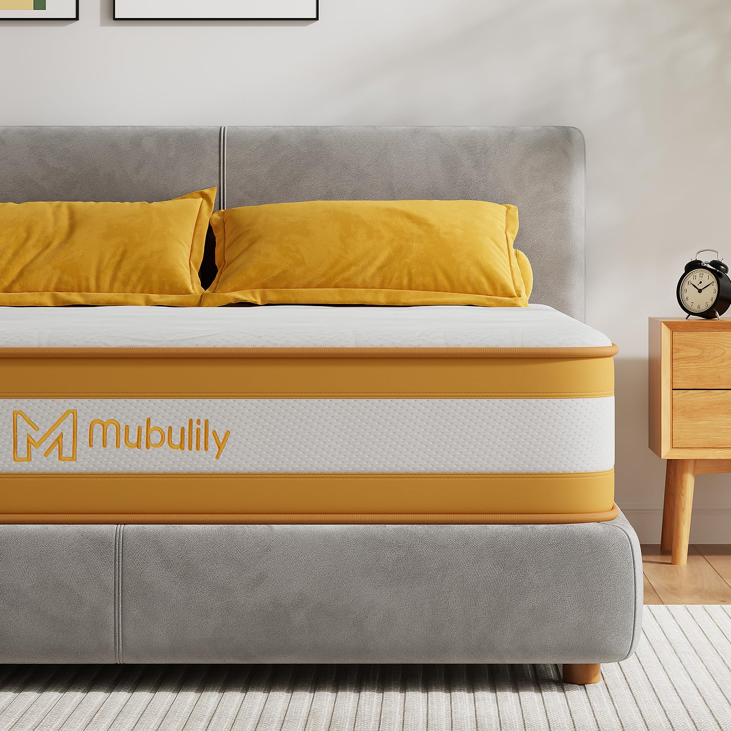 Single Mattress 3ft 25cm Memory Foam & Pocketed Spring Hybrid Mattress Medium Firm 7-Zone 9-Layer Breathable Single Bed Mattress with 400lbs Weight Capacity for Back Pain Relief 90x190cm(Yellow)