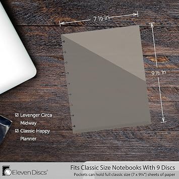 Eleven Discs Pocket Dividers for Discbound Planners Double-Sided Notebook Dividers with Pockets, Fits Levenger Circa Midway, Classic Happy Planner (9 Disc, Classic 7x9.25, Set of 5)