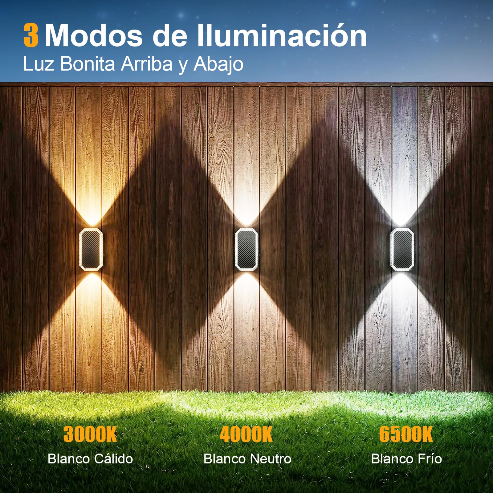 Aplique Solar Exterior Pared IP65 4 Piezas 3000K/4000K/6500K Luz Solar Pared