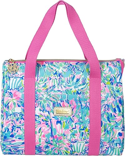 Miniatura 3 de Lilly Pulitzer Bonita bolsa de almuerzo para mujer, bolsa de mano aislada de gran capacidad, mini hielera azul con bolsillo de almacenamiento y
