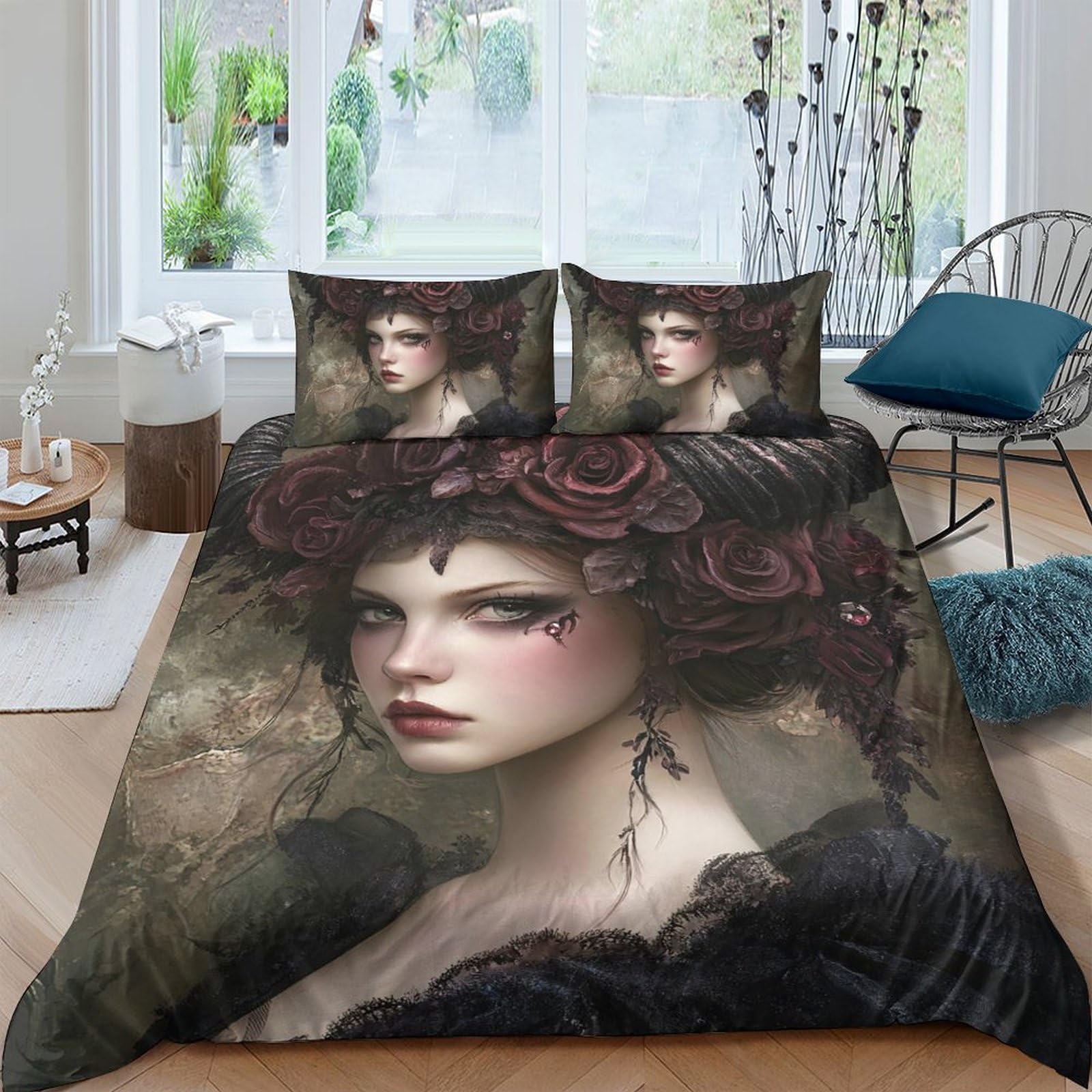 Ctjqhvkz Style-7 3D Printed Dark Rose Portrait Fitted Sheet Microfiber Soft Bedroom Bed Cover Artistic Decor For Home Guest Room Single（135X200cm）