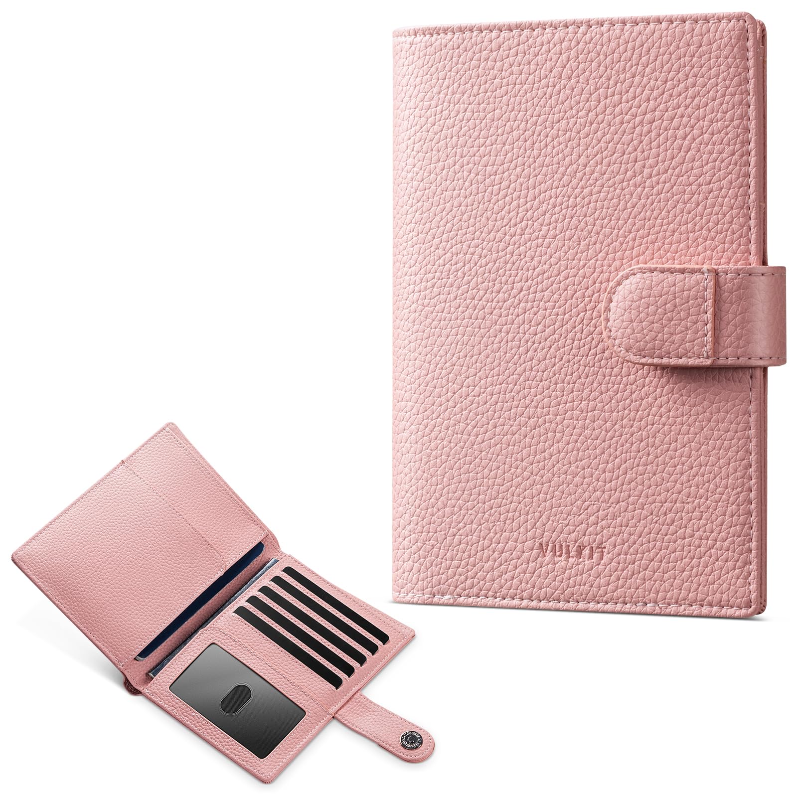 Leather Passport Wallet for 2 Passports Slim Double Passport Holder RFID Blocking Passport Travel Wallet with ID Window for Women, Seashell Pink, 6.1 x 4.7 x 0.78 inches, Standard Wallet-image-23