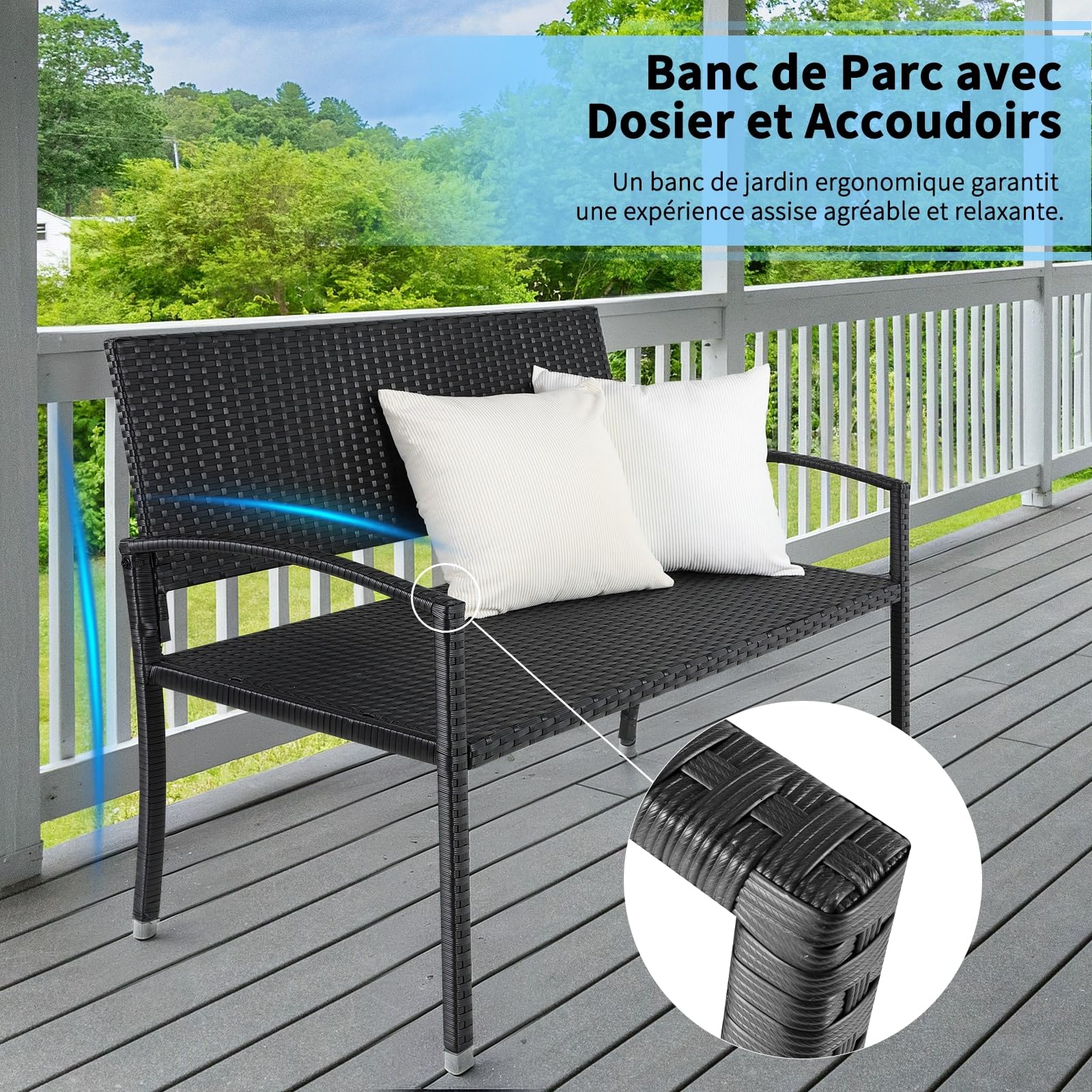 LIFERUN Banc de Jardin en Rotin, Banc Extérieur en Polyrotin