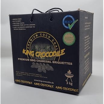 King Crocodile Coconut Charcoal with Long Burning Time I Egg Coals I Grill Charcoal I Little Ash I Low Smoke I Sustainable Na