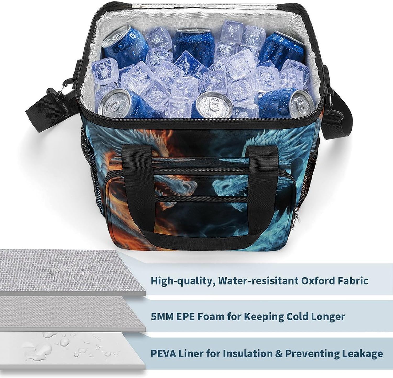 Ice and Fire Dragons Cooler Bags Portable Soft Cooler Bag Lightweight Ice Chest Insulated Lunch Bags Camping Cooler Bag Cooler Lunch Tote Coolers for Picnic Travel Beach