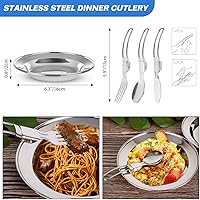 Vista 6 de Odoland 15pcs Camping Cookware Mess Kit, Non-Stick Lightweight Pot Pan Kettle Set with Stainless Steel Cups Plates Forks Knives Spoons for Camping