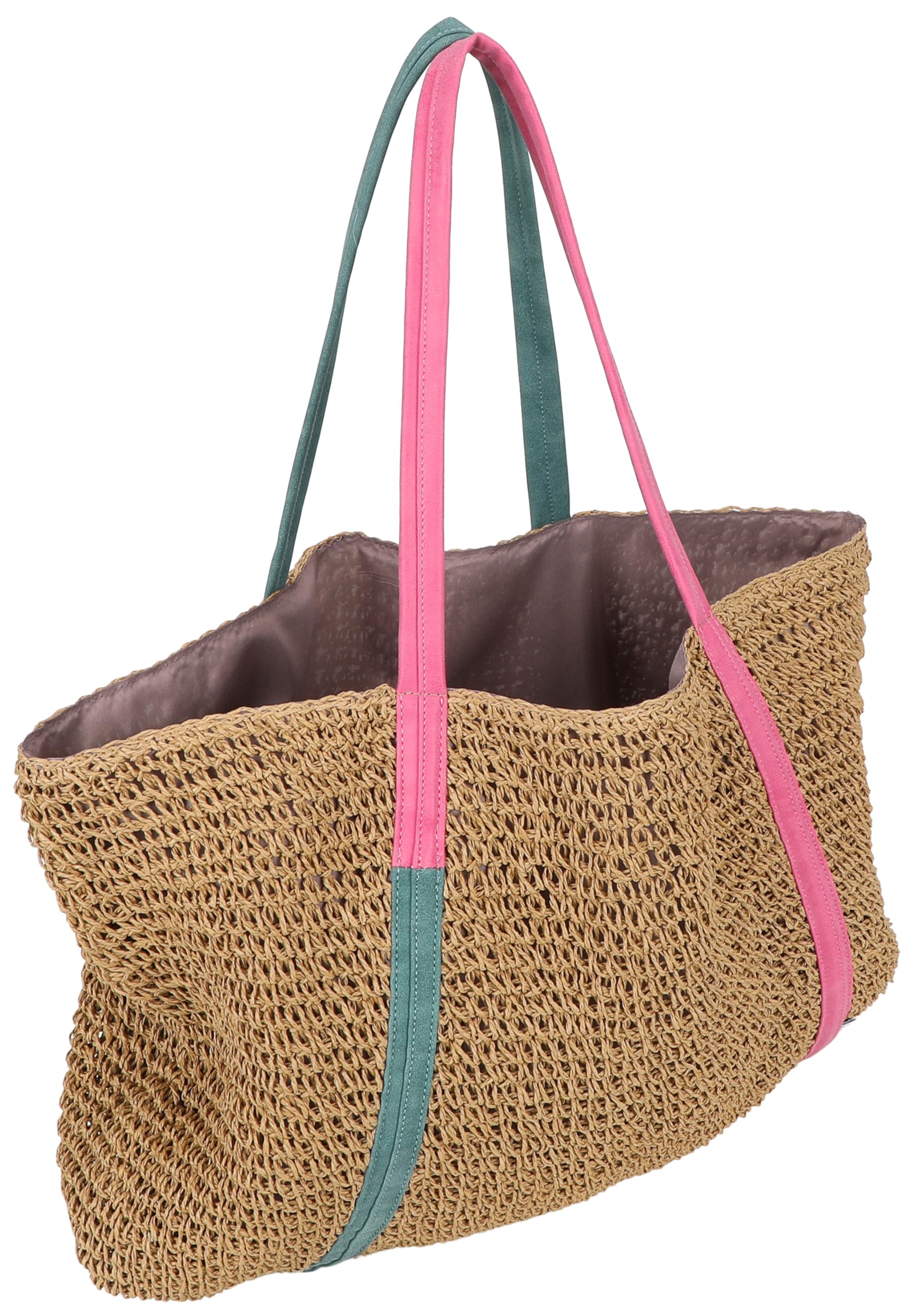 Fritzi Simply Shopper Nature Beige Strohtasche Damen Shopper Handtasche Schultertasche Sommer Strandtasche Raffia Tasche Natur Look Einkaufstasche Urlaubstasche 42 x 63 x 3 cm – Mint, Blau, Pink