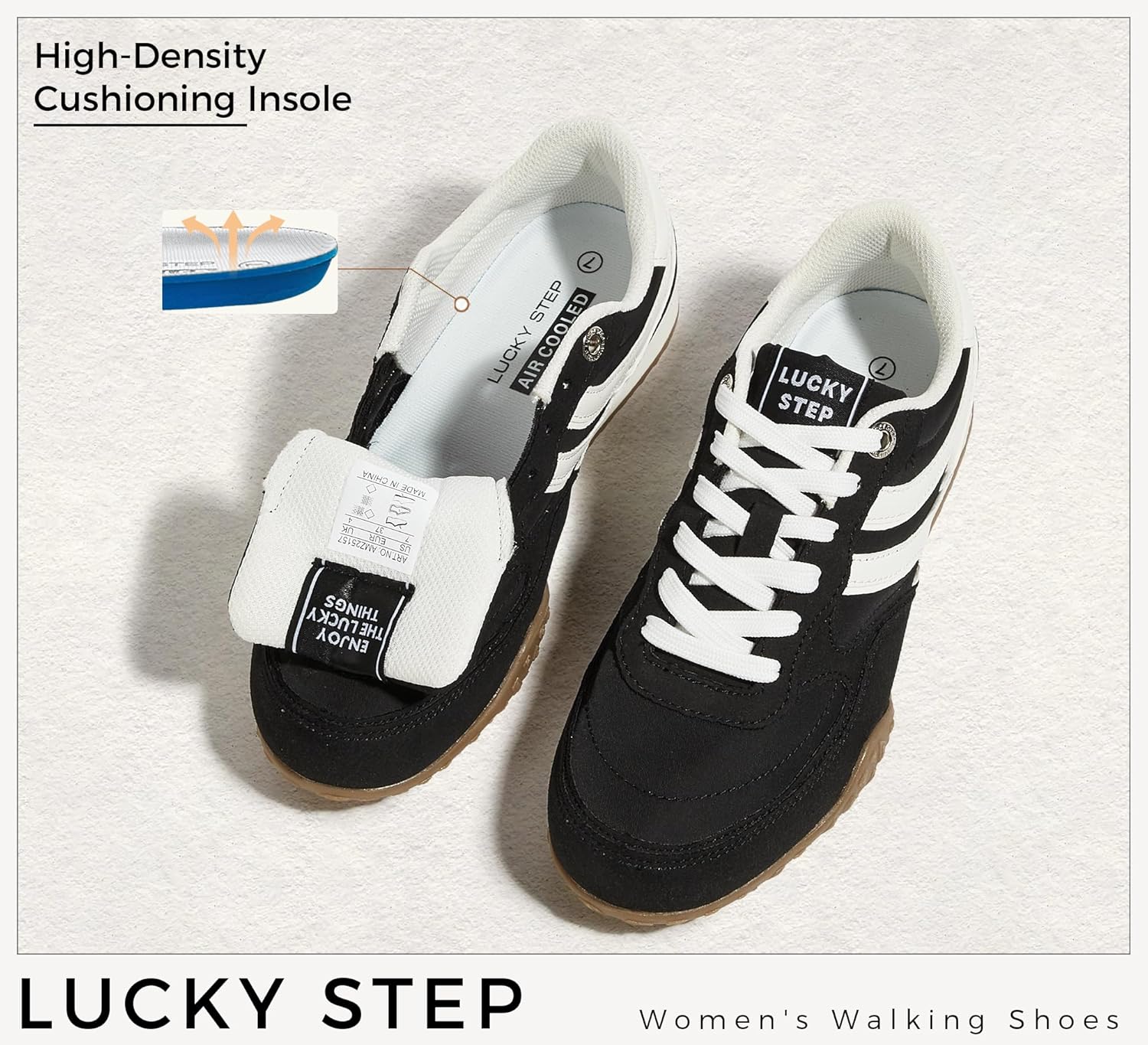 LUCKY STEP Women's Fashion Sneakers Thin Sole Casual Shoes Faux Suede Nylon Lightweight Athletic Classic Footwear Walking Tennis Gym Workout - Image 5