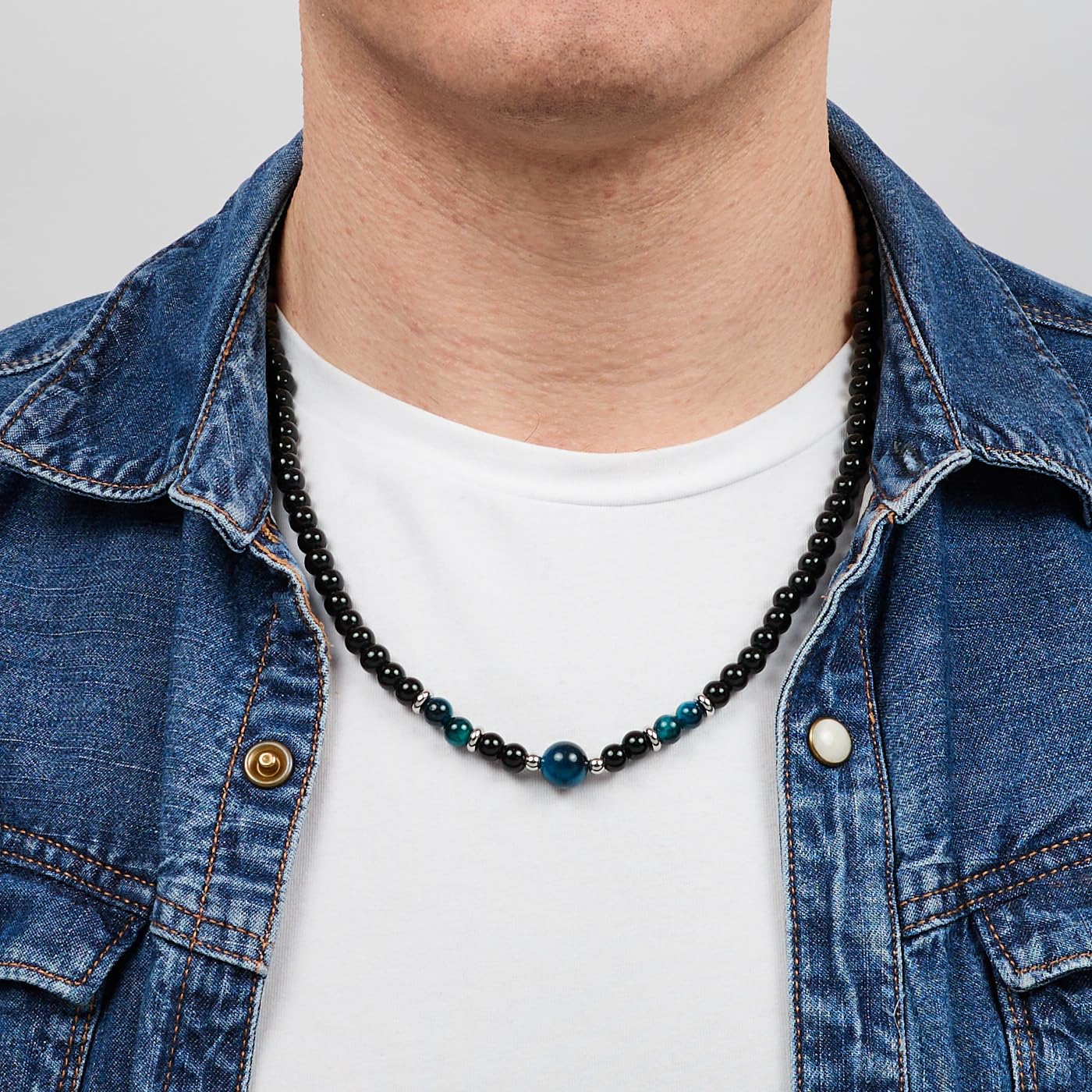 Handgemachte Herren Tigerauge Onyx Perlenkette Kette Natürliche Edelsteine Heilung Kristallschmuck