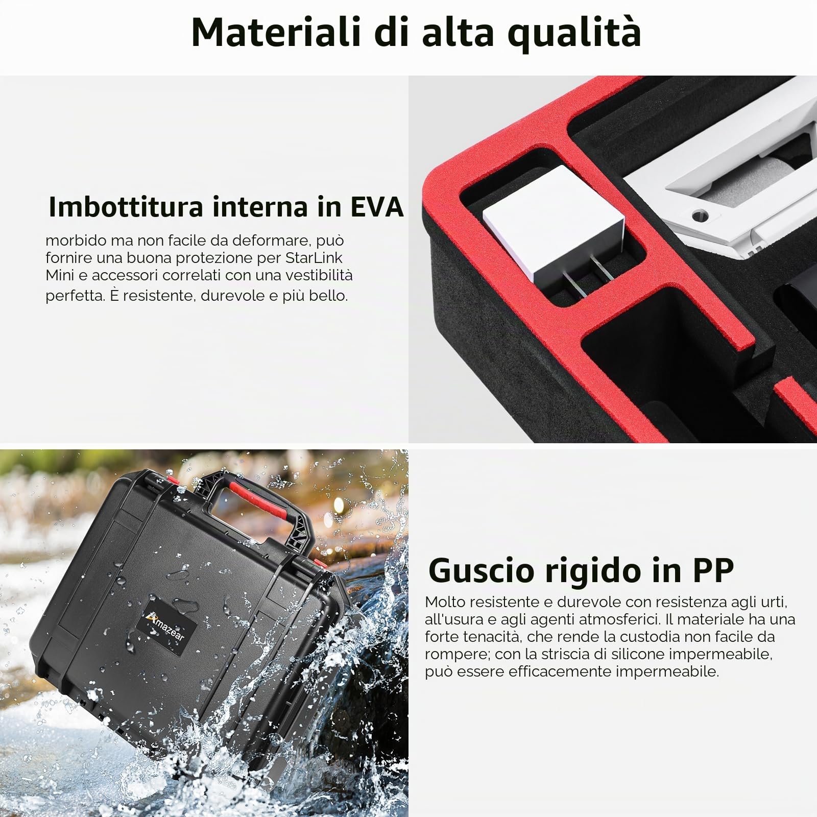 AMAZEAR Custodia Waterproof Hard per Mini Dischi Starlink, compatibile con Supporti, Alimentatori, Cavi e Accessori, Nero