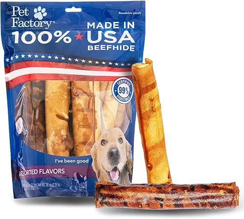 Pet Factory 100% fabricado en Estados Unidos carne de res de 8 pulgadas, rollos de golosinas masticables para perros, sabor a carne de res y pollo,