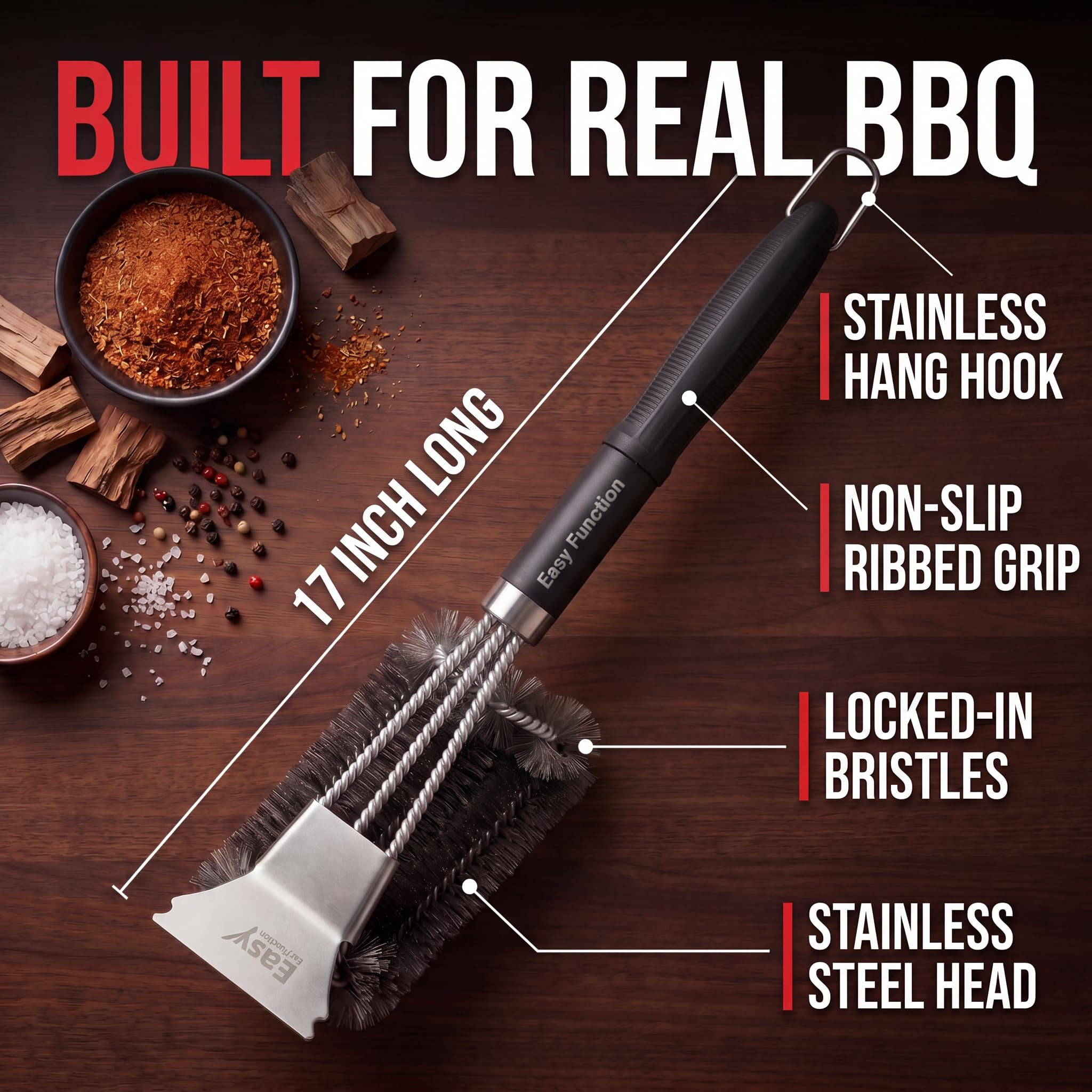 43 cm Cepillo y Rascador para Parrilla - Cepillo de Limpieza de Acero Inoxidable para Parrillas de Gas, Carbón, Eléctricas y Rejillas de Parrilla, Accesorios para Parrillas Weber