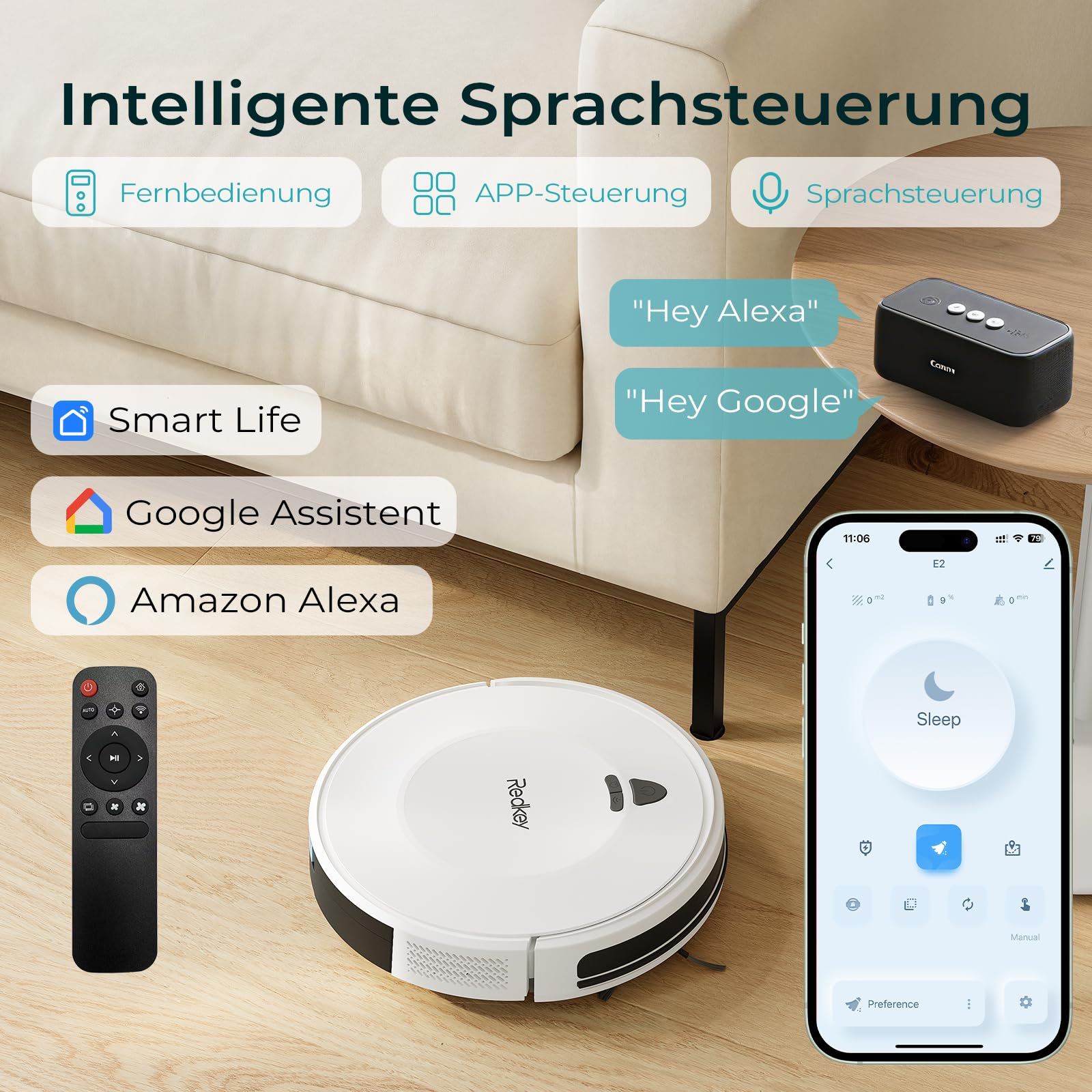 Redkey E6 Saugroboter mit 7000 Pa Saugkraft, Dynamische Navigation, Bis zu 170 Min Laufzeit, Roboterstaubsauger mit Ladestation, Fernbedienung und APP, Ideal für Tierhaare,Teppich,Hartboden