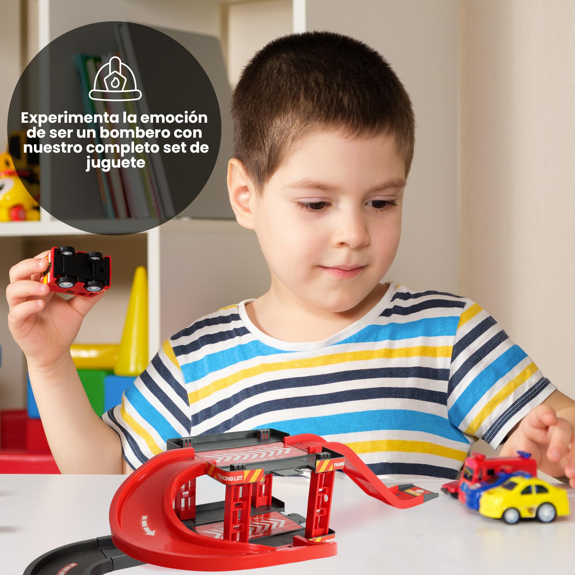 Elisium Juguetes Niños 3 años, Circuito De Coches Infantil con Parking, Pistas y 19 Piezas Niños y Niñas de 2, 3 y 4 Años -Juguete de Pista de Carreras con Garaje, Regalos Originales.