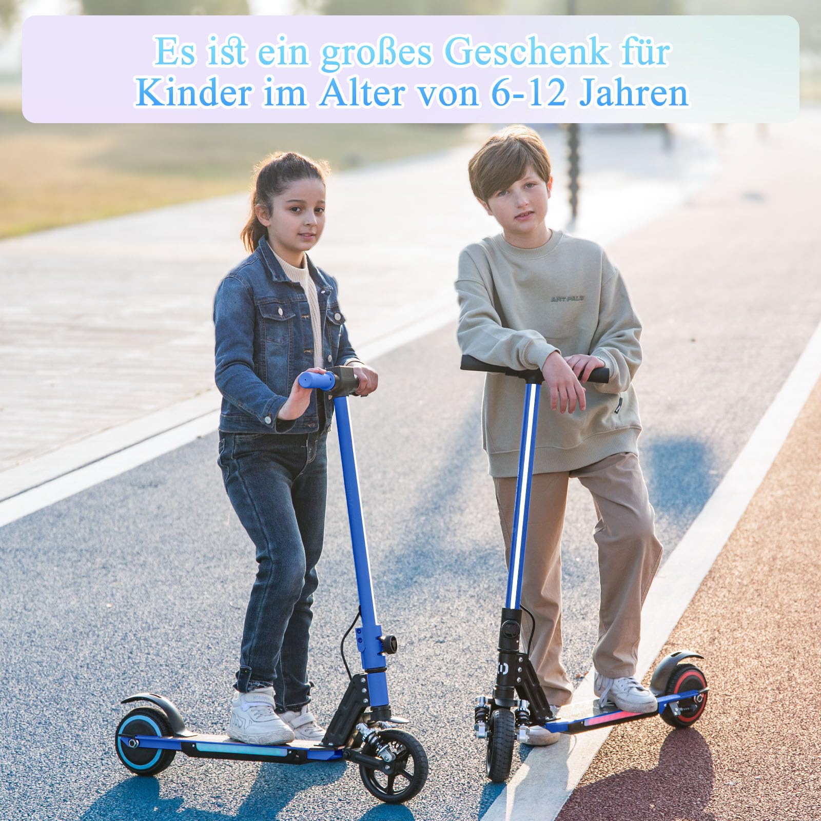 Monopattino elettrico per bambini, età 6-12, 130 W, velocità massima 14 km/h, portata 8 km, luci LED colorate, pieghevole, scooter elettrico per ragazzi e ragazze, regalo per bambini e