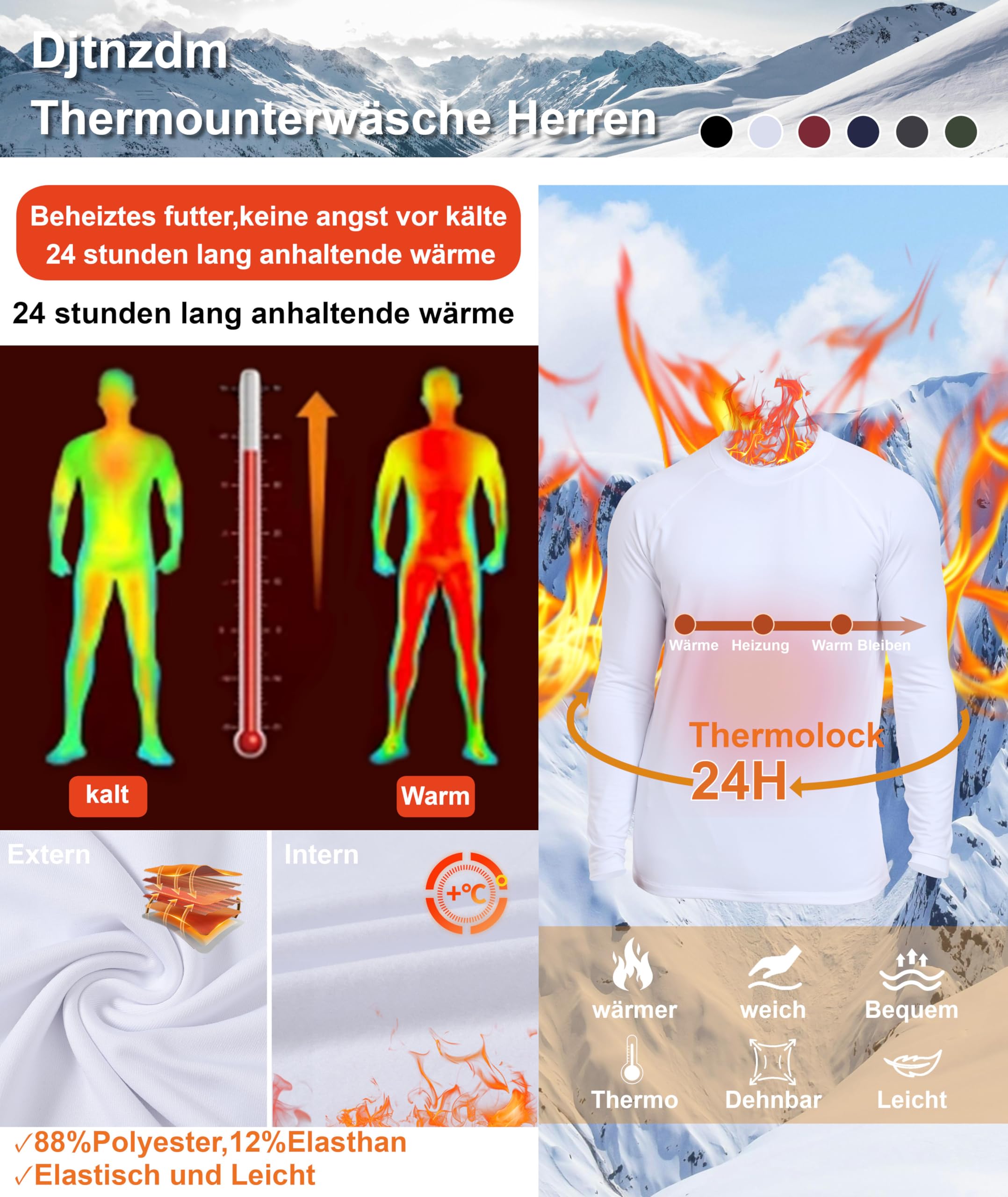 Hauts Thermiques Homme Compression Manches Longues Respirant sous Vetement Hiver Homme Polaire Tee Shirt Thermolactyl Sport Gym Ski Vêtement Chaud