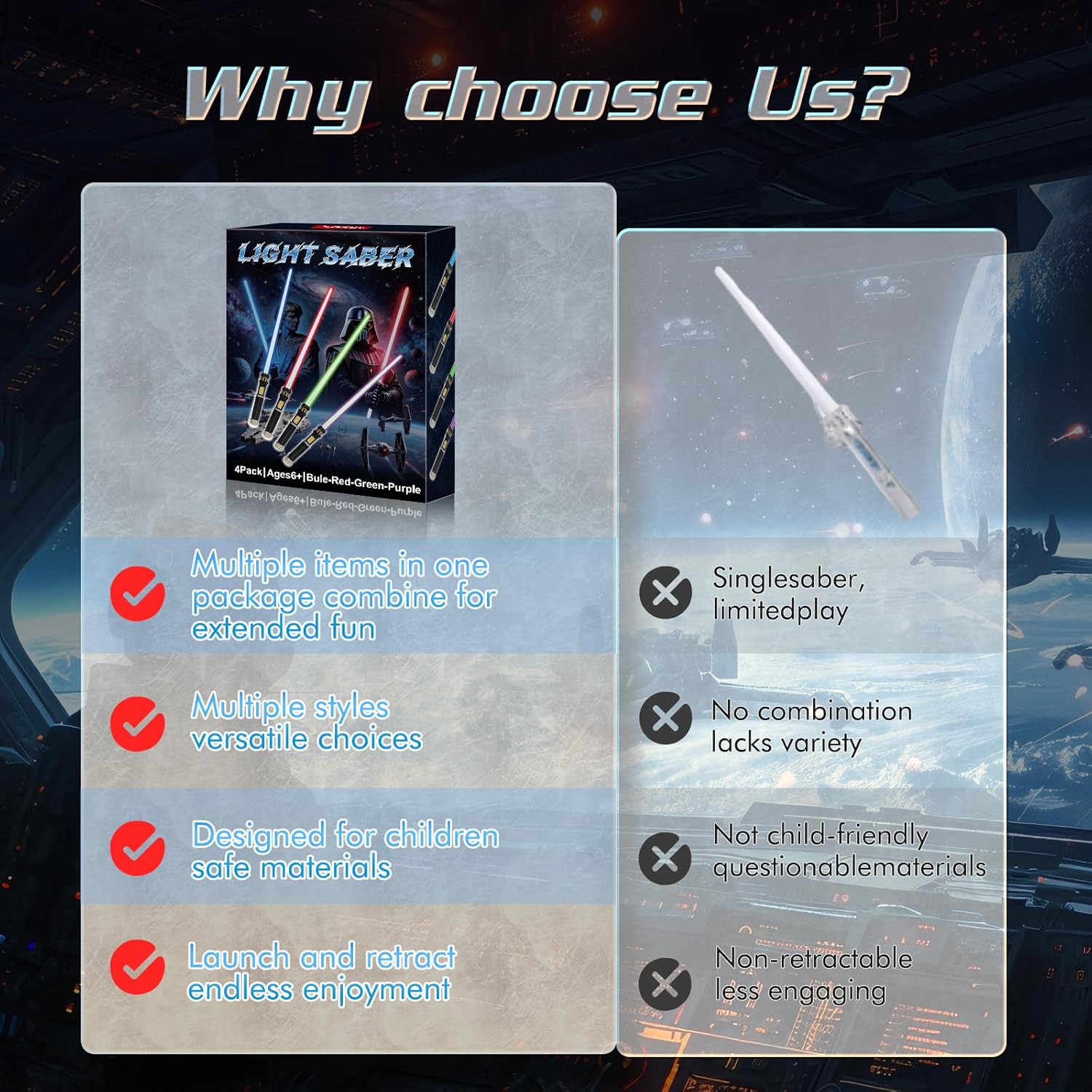 4 Pack Light Up Sabers for Kids Toddlers, Dueling Light Up Sword Toy for Boys, Space War Party Cosplay Xmas Birthday Gifts for Teen Men Age 4 5 6 7 8 9 10+