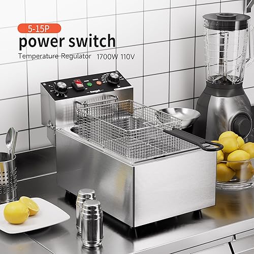 Miniatura 5 de Freidora eléctrica profunda de un solo tanque con canasta, capacidad 10L (10.5QT), freidoras eléctricas de encimera con temporizador de 60 minutos