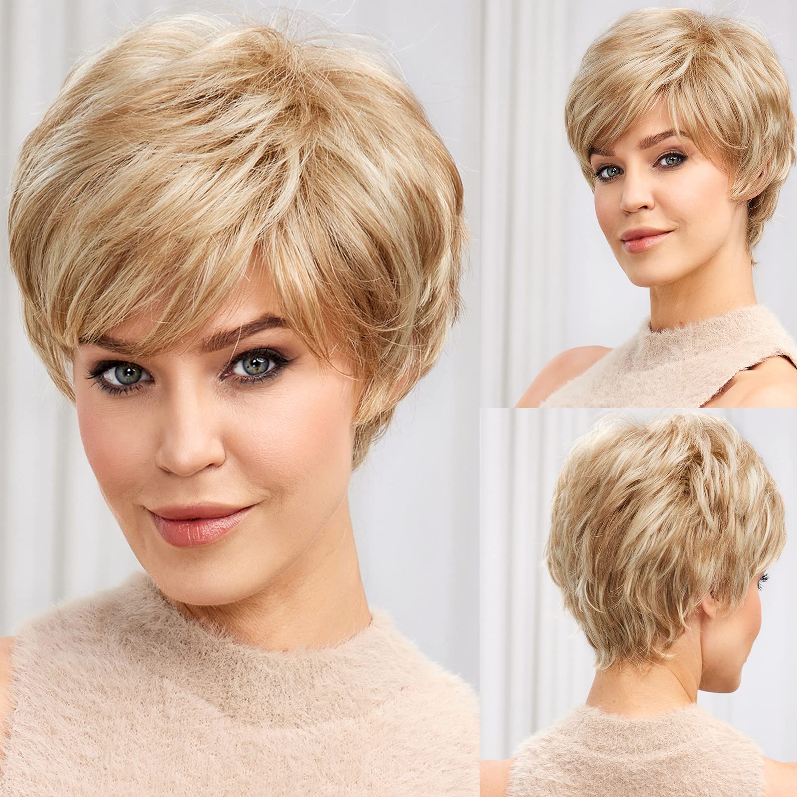 Short wispy blonde bob 27/613 Straigth Hair 13x6 Lace Front Wigs Blonde Short Bob Wigs  main image 2