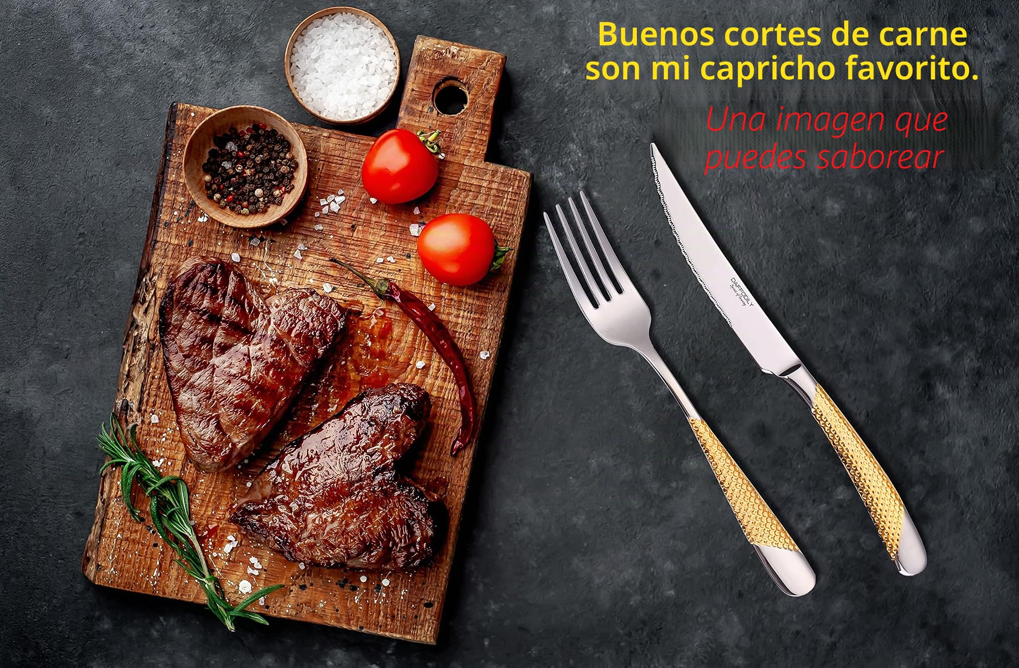 DAFFODILY® Juego De Cubiertos De Lujo - Cubiertos Acero Inoxidable, Cuberterias Completas, Cuchara, Tenedor, Cuchillo Chuletero, Servicio De Vajilla Martillado 18/10