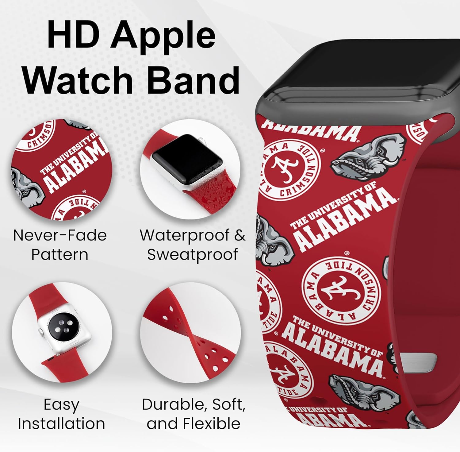 Affinity Bands Alabama Crimson TideHD Watch Band Compatible with Apple Watch - All Series Apple Watch