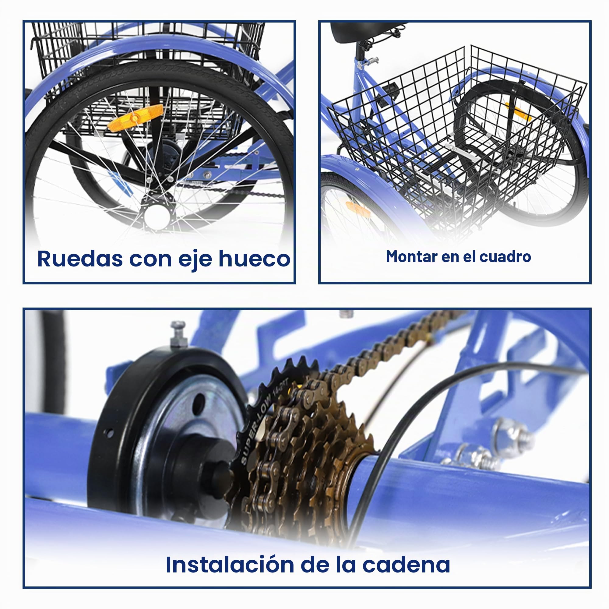 Eje trasero de triciclo, kit de conversión de triciclo de 7 velocidades, eje de 5/8 pulgadas (15.8 mm), marco negro o blanco. Esta pieza de triciclo es adecuada para bicicletas o motocicletas de