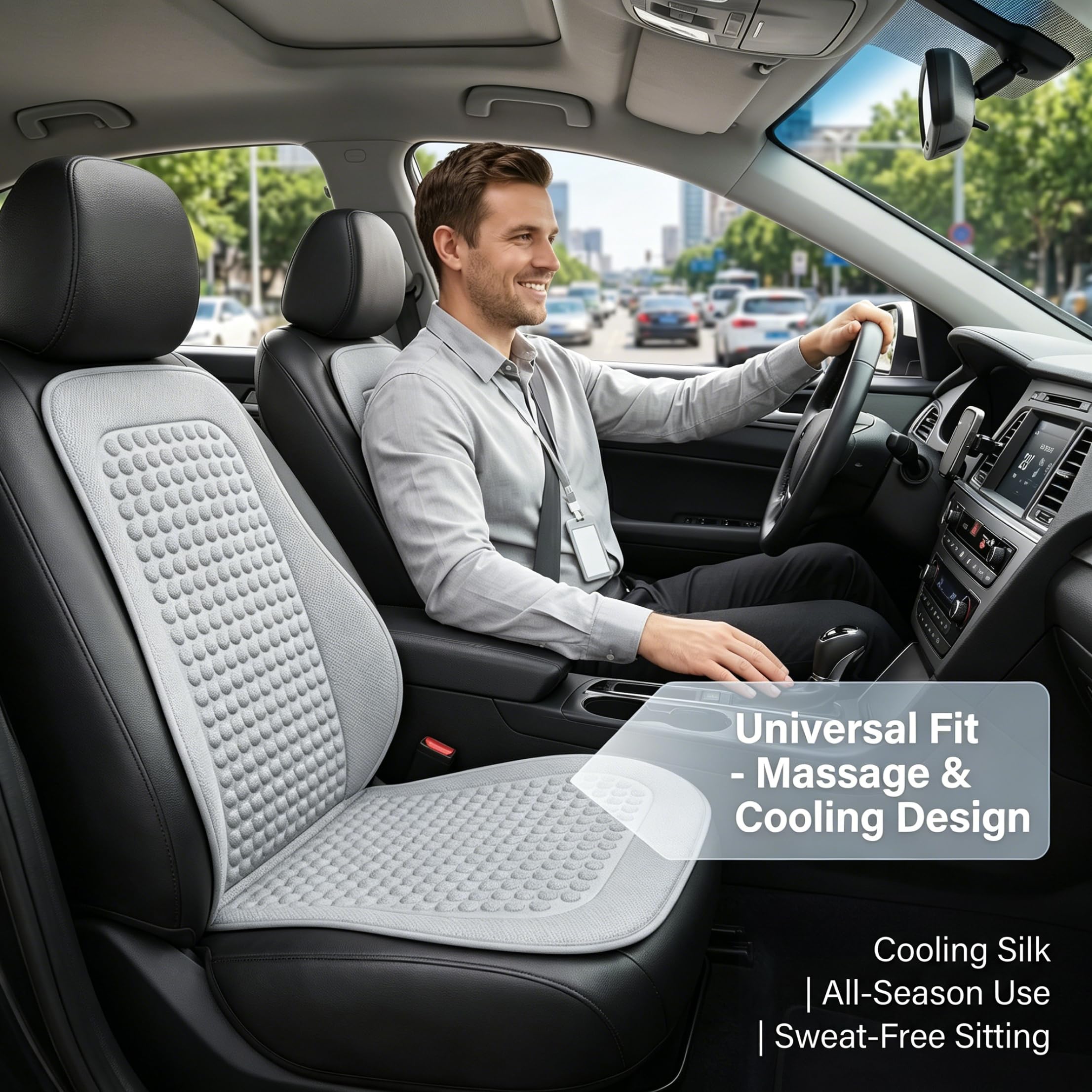 Funda de Asiento refrescante para Coche, cojín Delgado para Todas Las Estaciones, Color Gris
