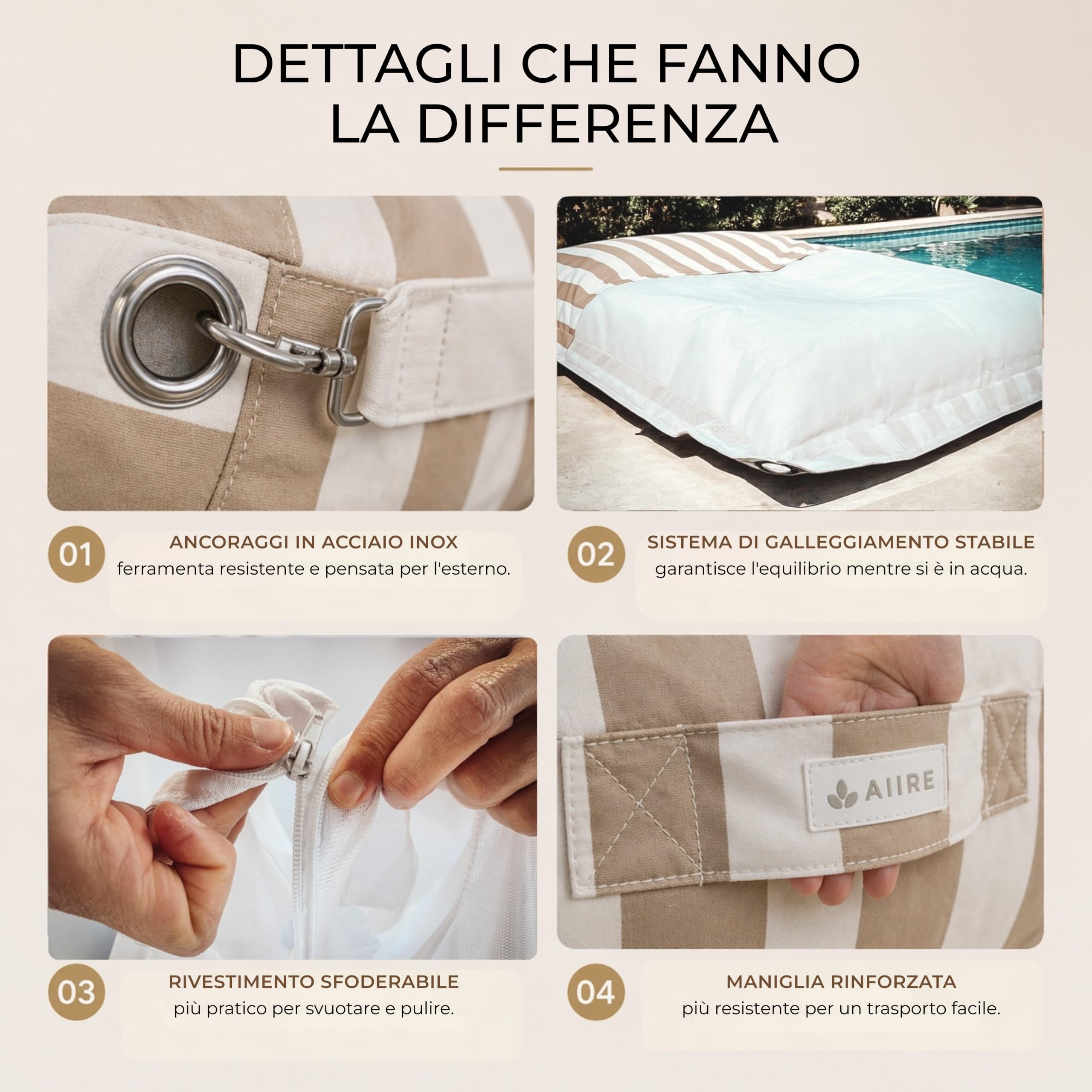 Aiire Pouf Esterno Design in Olefina - [180x140] Puffo per Sedersi Moderno con Imbottitura - Puff Poltrona a Sacco per Piscina, Giardino o Terrazza - Bean Bag o Cuscini da Pavimento XXL Beige | Puff In Olefina Da Design, Per Piscina, Giardino O Terrazza,