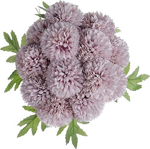 XGFYYMM 12 bolas de crisantemo artificiales, arreglo floral de seda, ramo de flores falsas, hortensias de tallo largo para el hogar, oficina,