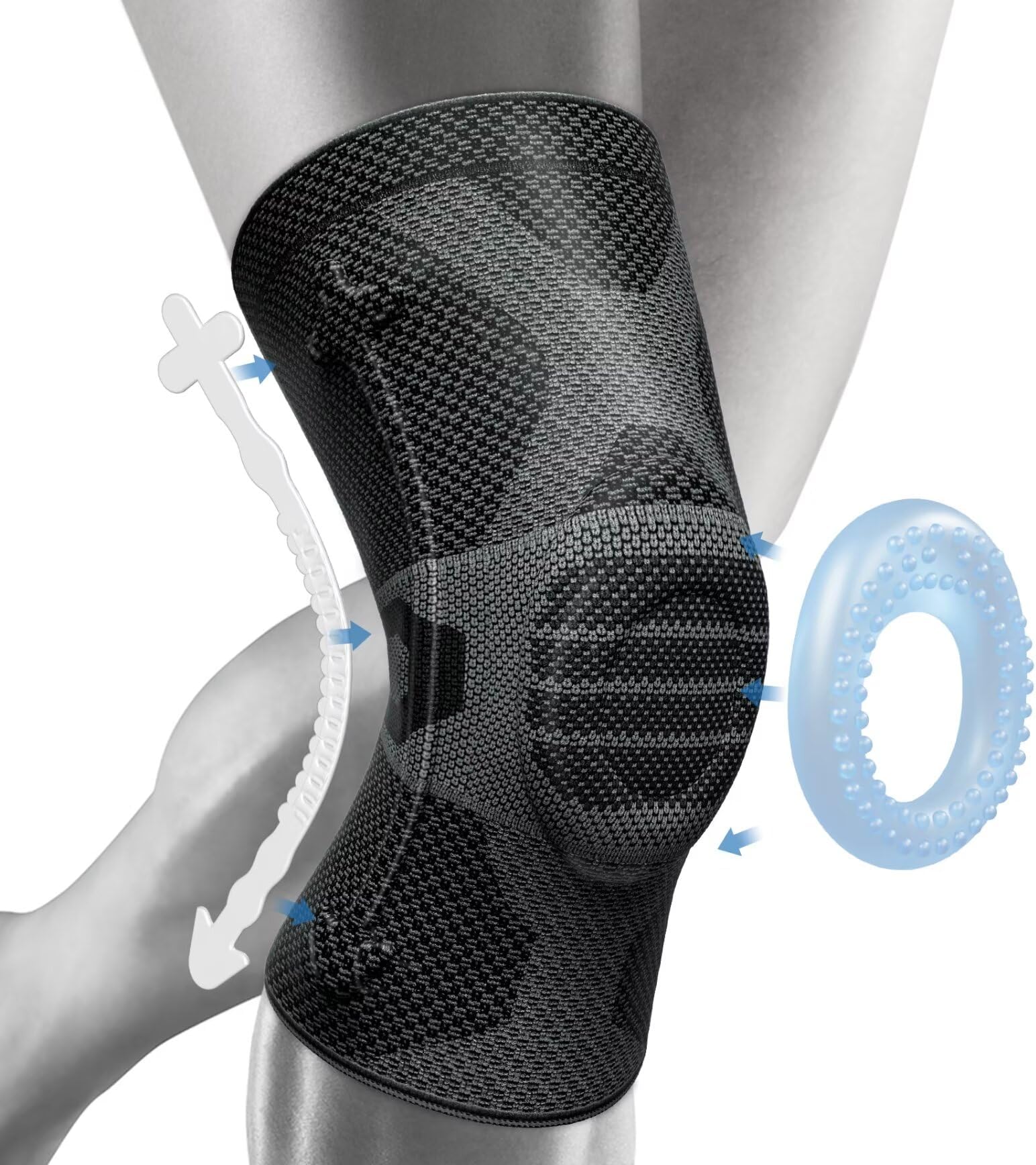 Professional Knee Brace for Pain Relief, Medical Knee Compression Sleeve, Knee Support with Horizontal Knit Tech for Meniscus Tear, ACL, Arthritis, Joint Pain, Runner, Workout