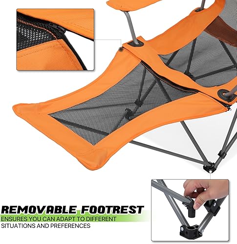 Miniatura 5 de Magshion Silla de camping plegable reclinable con reposapiés para adultos, silla plegable resistente con reposapiés, color naranja