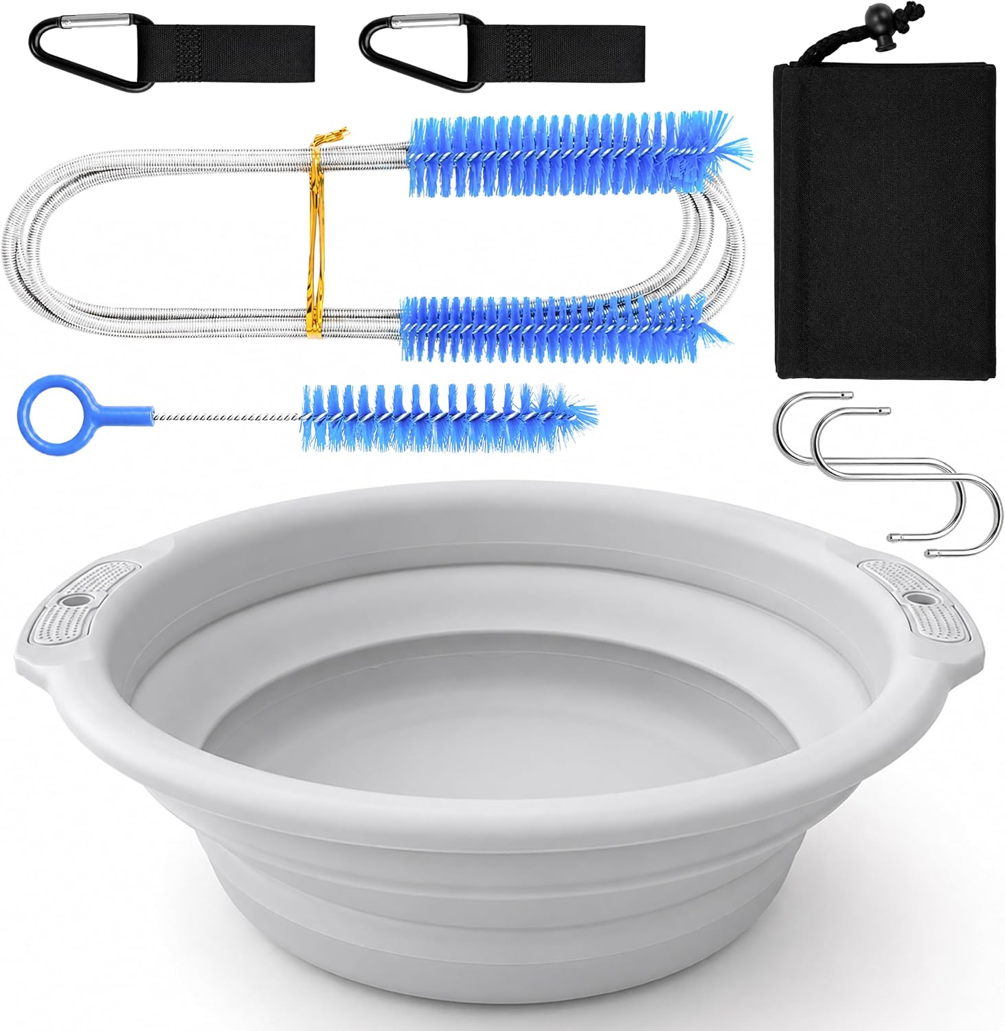 Prelady CPAP Hose Cleaning Kit, Flexible Tube Brush, Collapsible Wash Tub, Hose Hanger & Storage Bag, Fits 15mm/22mm CPAP Hose for Home & Travel