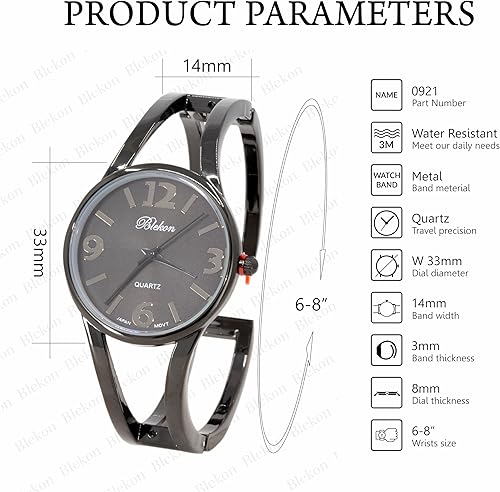 Miniatura 2 de Blekon Collections - Elegante reloj analógico de cuarzo para mujer, caja de 1.299 in, diseño de brazalete de metal casual, ajuste ajustable para