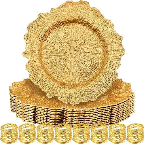 Zubebe Juego de 12 platos de carga con servilleteros a granel de 13 pulgadas, placa de carga decorativa redonda de plástico con diseño de arrecife