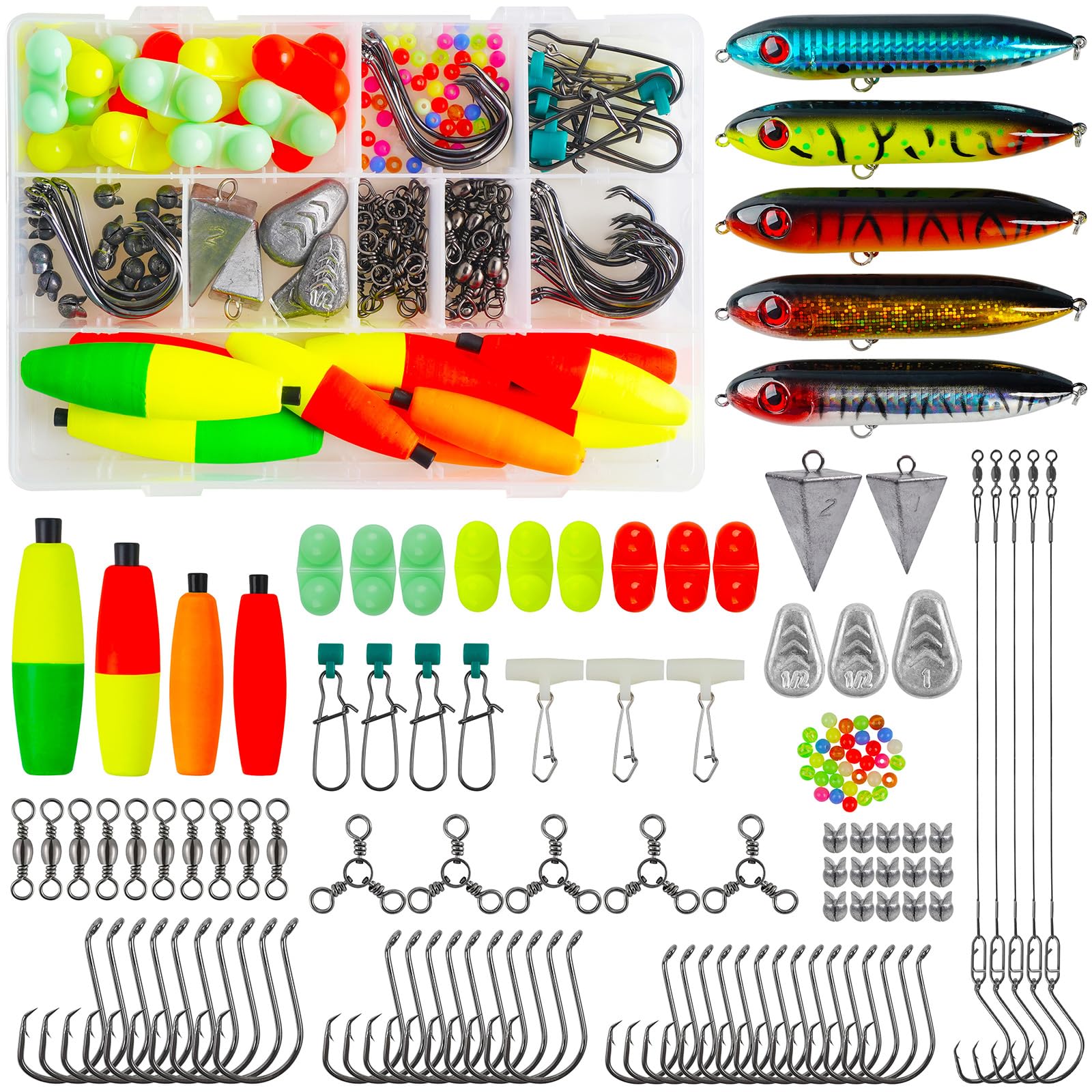 Catfish Rig Catfishing Tackle Making Kit, 170pcs Santee Cooper Rig with Bobbers Floats, Rattling Float Lure Baits, Hooks Swivels, Sinker Weights, Rattler Beads, Various Catfish Tackle Accessories