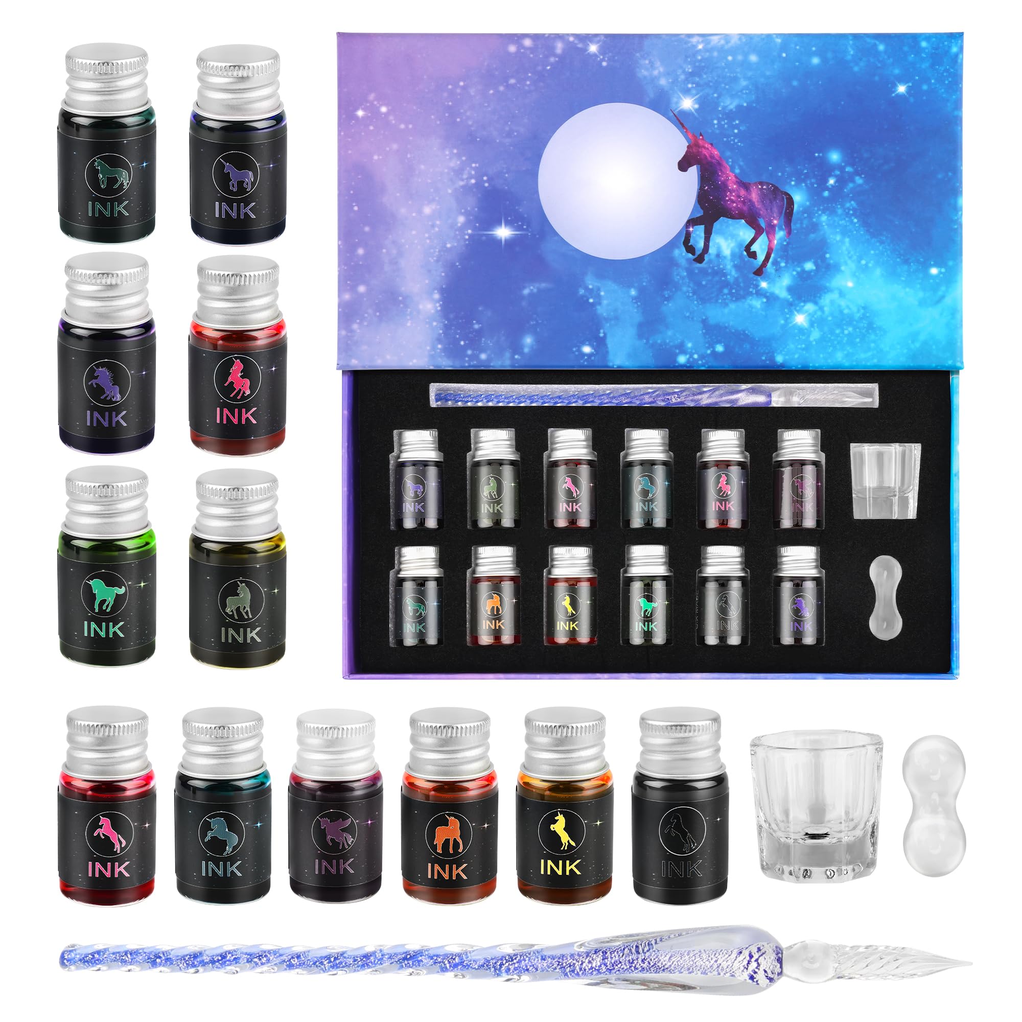 Luxiv Glass Ink Pen Set, Glass Dip Pen with Ink and Pen Holder Art Crystal Glass Pens for Signatures, Business Christmas Gift Glass Ink Pens (Sets (