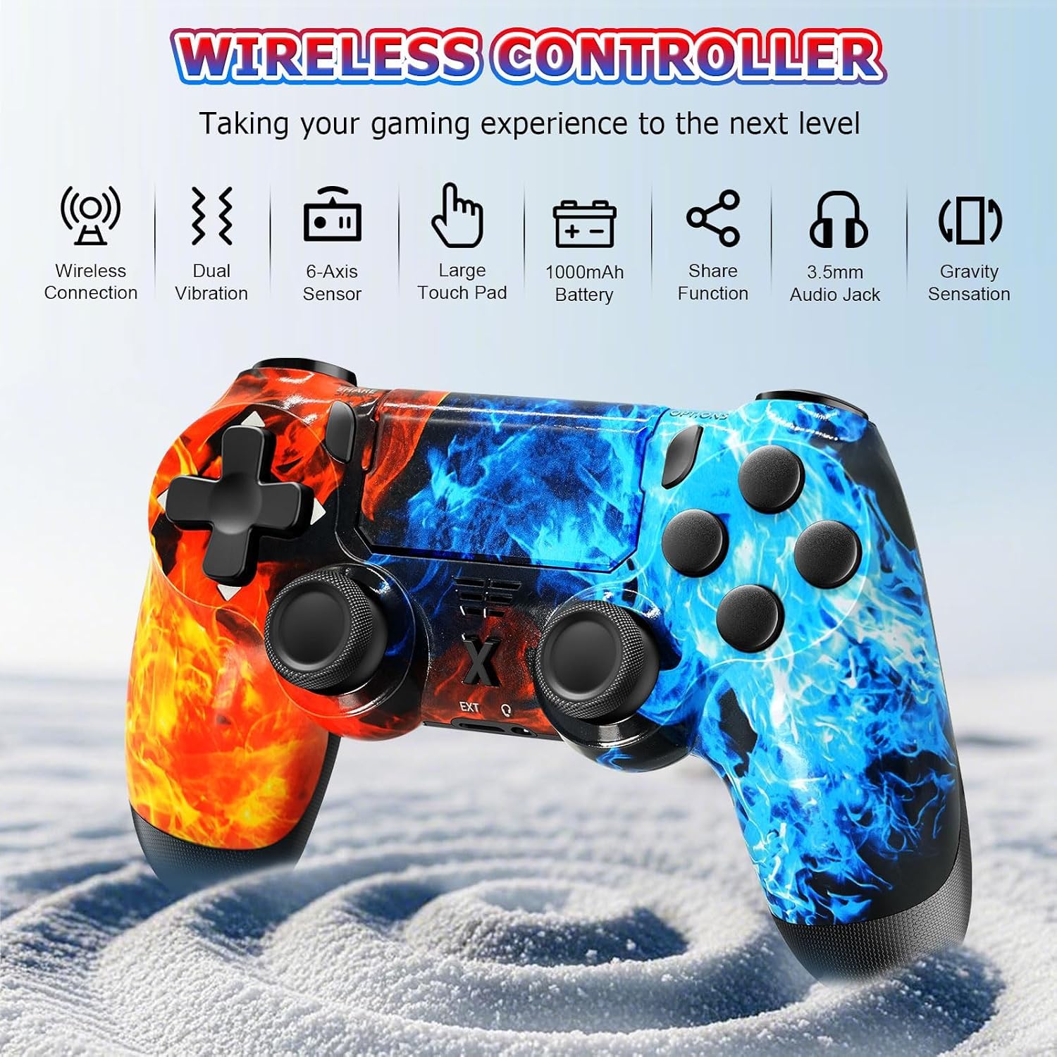 Hycago Manette sans pour PS-4, manette de jeu compatible avec PS-4/Slim/Pro, manette de jeu Bluetooth avec double vibration/écran tactile, capteur gyroscopique à 6 axes