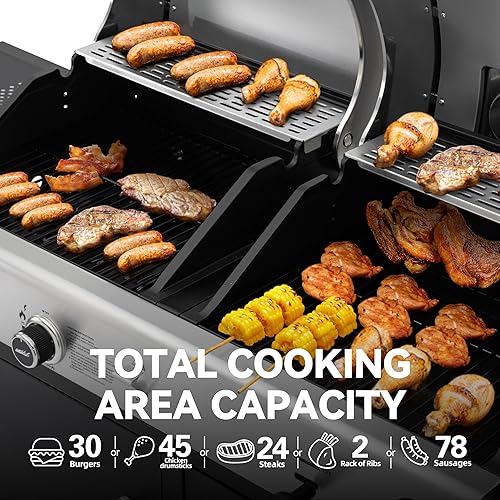 Miniatura 5 de Royal Gourmet ZH3002N - Parrilla de gas propano y carbón combinada, parrilla de barbacoa de combustible dual con 2 estantes laterales para barbacoa