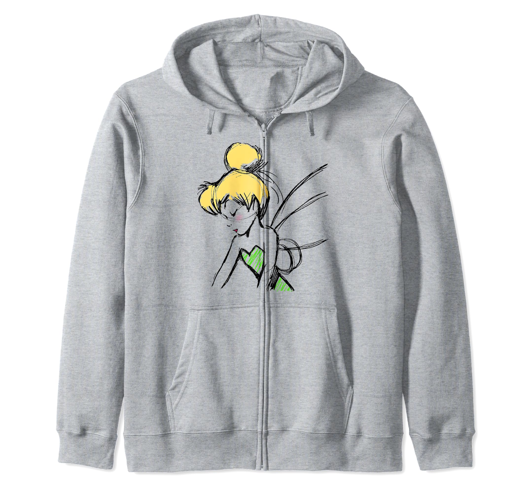 Disney Peter Pan Tinker Bell Sketch Profile Zip Hoodie, Grey