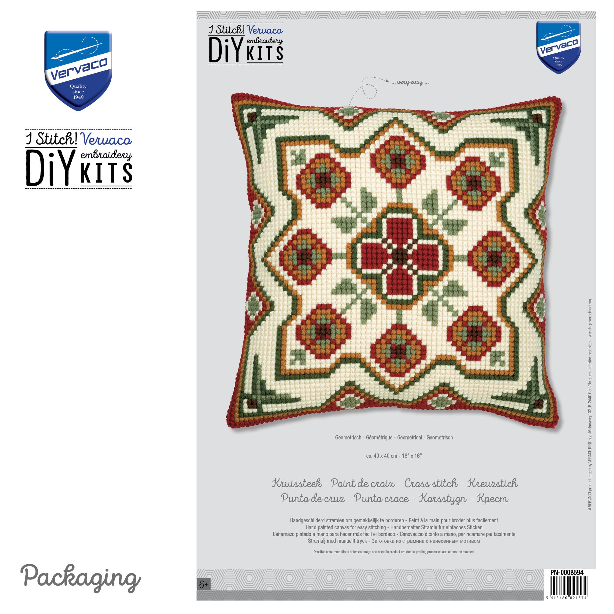 VERVACO Zestaw do Haftu Krzyżykowego Poduszka GEOMETRIA Kanwa z Nadrukiem 40 x 40 cm Gruba Włóczka Akrylowa Zrób to Sam Dekoracja Domu DIY Cross Stitch Kit