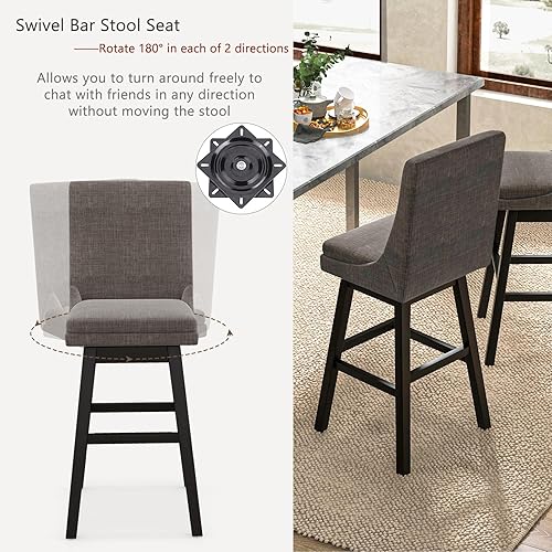 Miniatura 9 de Giantex Juego de 2 taburetes de bar giratorios de altura de barra de 30.5 pulgadas, taburetes de bar giratorios con respaldo, patas de madera de