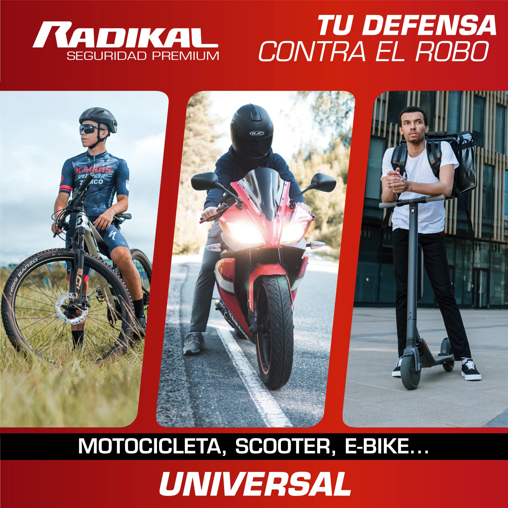 Radikal RK306S Candado Moto Disco, Diseño Más Ligero de Doble Puente, Fácil Bloqueo Click, Cerradura Anti-Ganzúa y Anti-Taladro, Antirrobo Bloqueo Pinza Freno Universal Bicicleta, Patinete Electrico