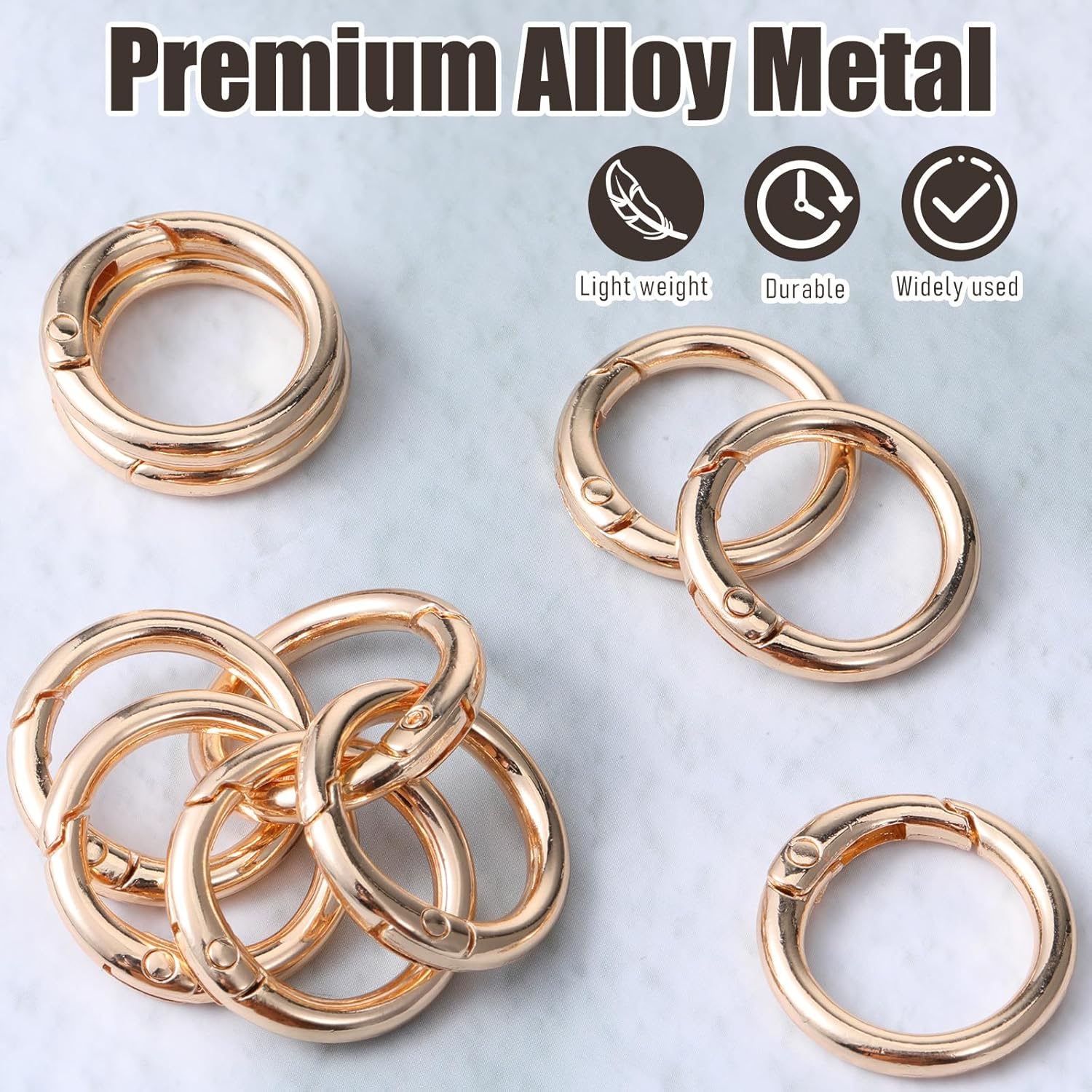 Sibba 13PCS Metal O Rings Spring Round Rings 1 Inch Keychain Large Gold Keyrings Carabiner Keysring Clip Metal Flat Spring O-Ring for Keyrings Buckle Bags Purses Strap Hooks Accessories - Image 3