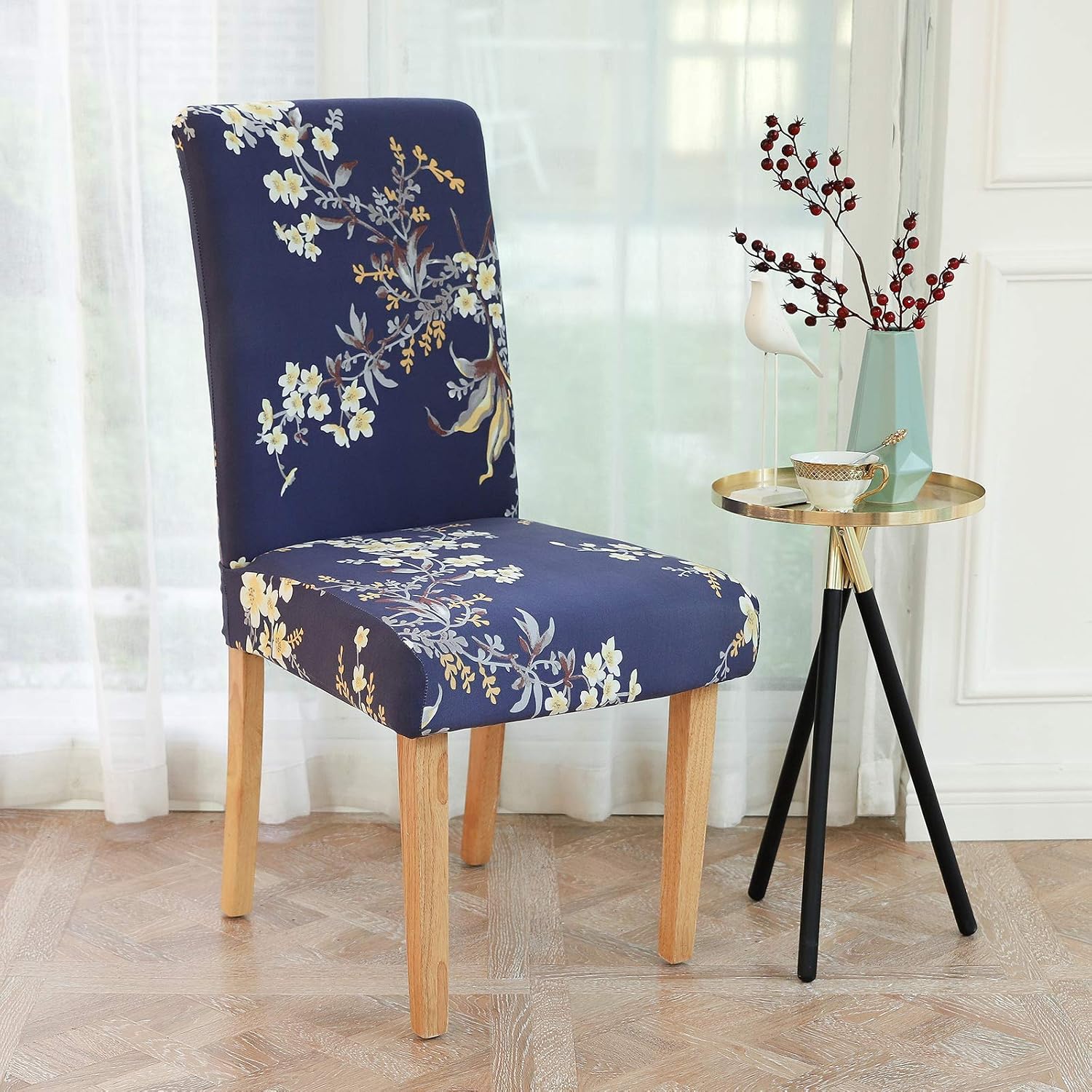 CHICHIC Set of 4 Stretch Removable Short Dining Chair Protector Cover Washable Seat Slipcover for Kitchen, Hotel, Dining Room, Ceremony, Banquet Wedding Party, Color F