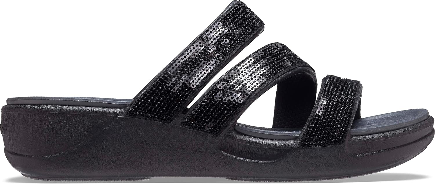Crocs Women's Boca Strappy Wedges, Platform Sandals, Black, 11 Women